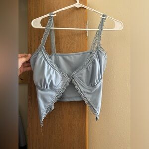 Blue Lace Trim Crop Top
